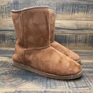 Dawgs Faux Fur Lined Suede Winter Boots Brown Pull On Women's 10